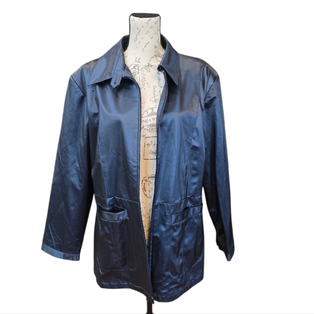 Basic Editions Shiny Blue Black Zip Outdoor Rain Jacket XL